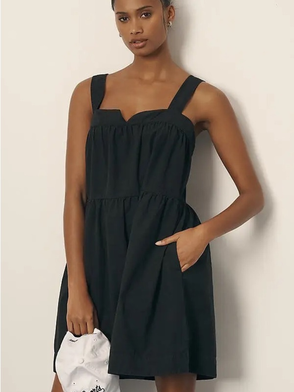 Nation Los Angeles Claribel Poplin Babydoll Mini Dress in Black - Size XL